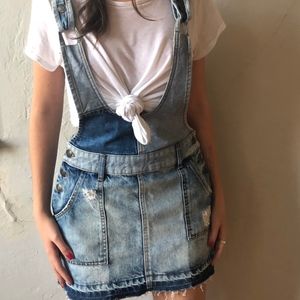 Free People Denim Patchwork Overall Skirt